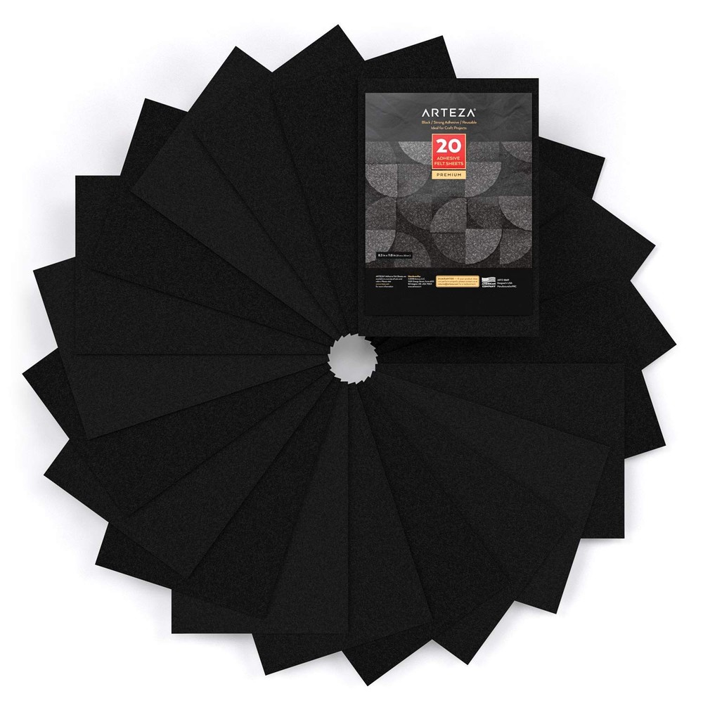 Black Craft Felt Sheets, 8.3 x 11.8 Inches, Set of 20, Stiff Non Woven Felt F...