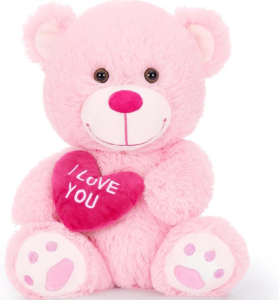 Valentines Day Gift Pink Cuddly Plush Teddy Bear With I Love You Heart 12 Inch-image