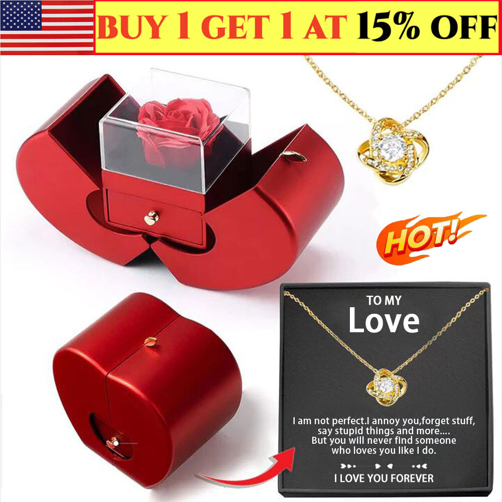 White Gold Necklace With Luxury Rose To My Love Forever Heart Box Vintage Gift/