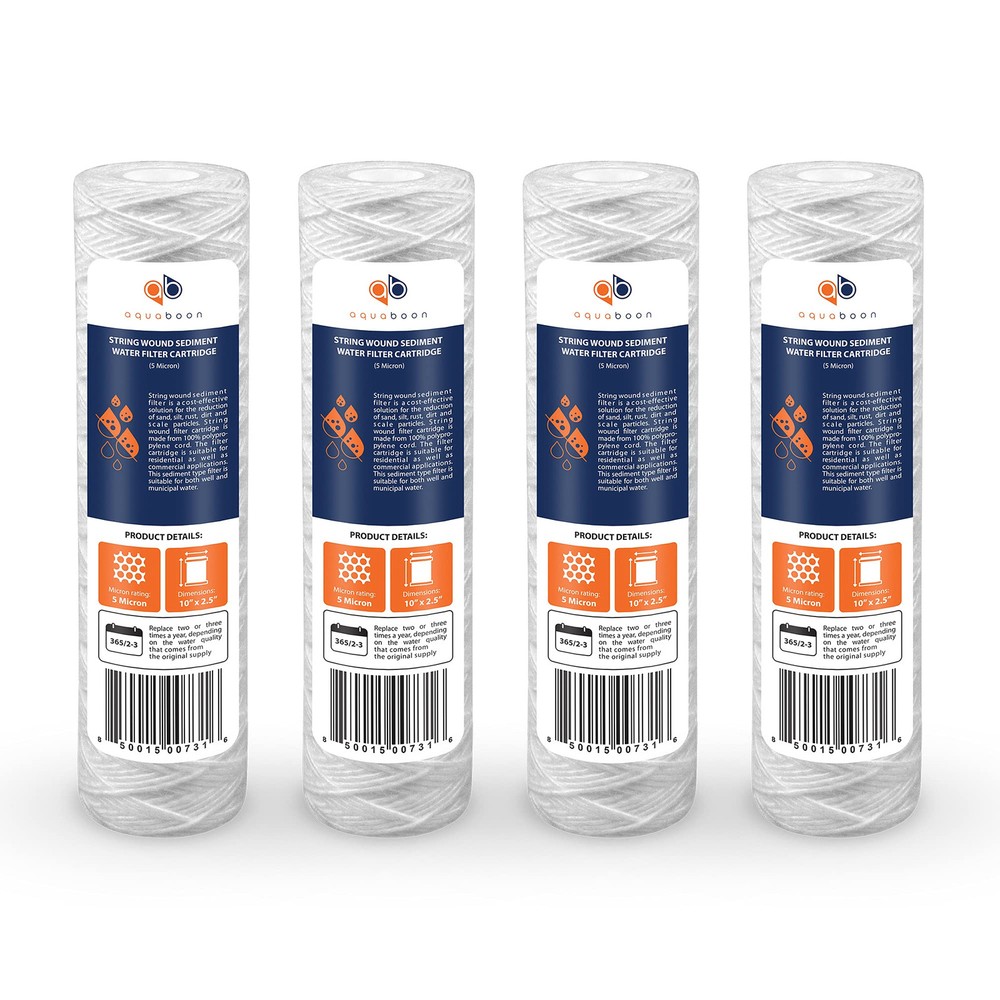 Aquaboon 5 Micron 10 x 2.5 Whole House String Wound Water Filter Cartridge Re...