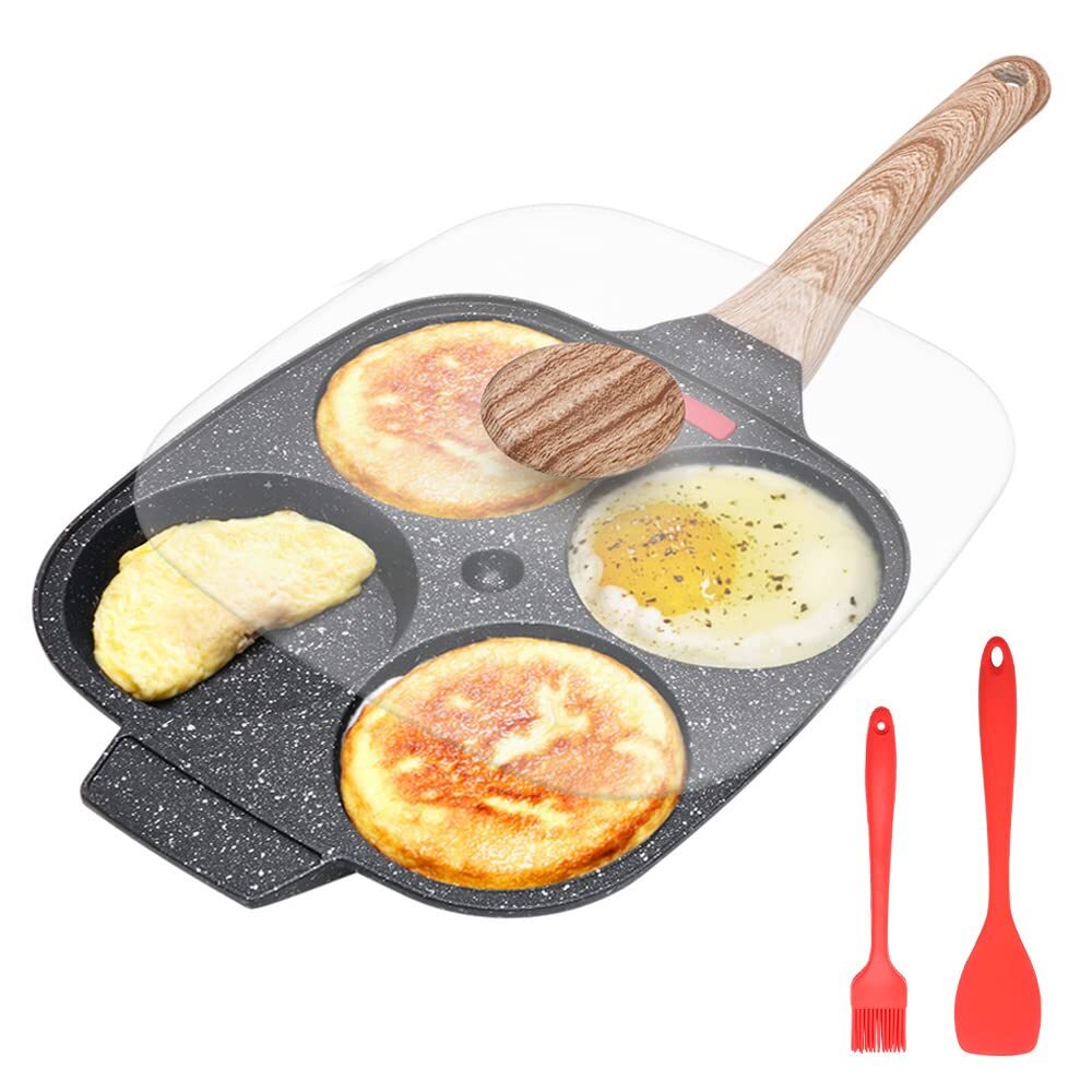Fried Egg Pan, Egg Frying Pan with Lid Nonstick 4 Cups Pancake Pan Aluminium ...