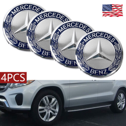 4 x Wheel Center Hub Caps AMG Wreath Blue Fit for Mercedes-Benz Class A C E US