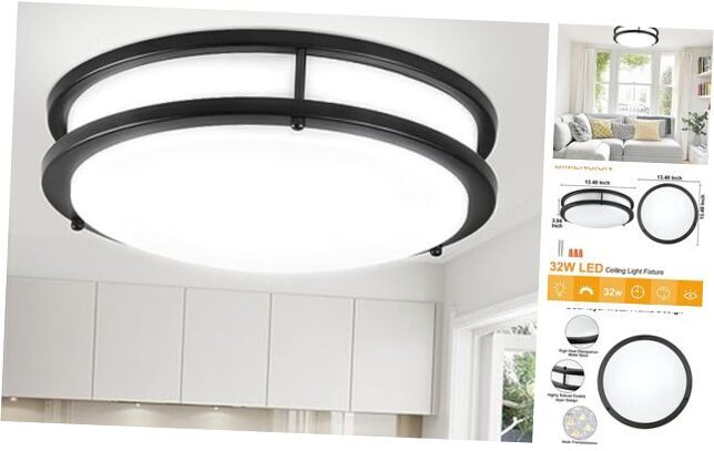 DLLT 32W LED Ceiling Light Fixture, 13in Flush Mount Not remote-32W Black