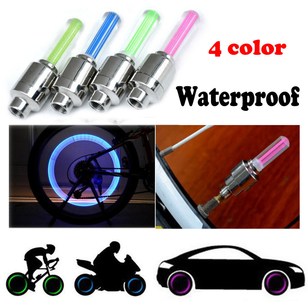 2PCS Bike Car Motorcycle Wheel Tyre Valve Cap Flash LED Light Lamp  Accessories