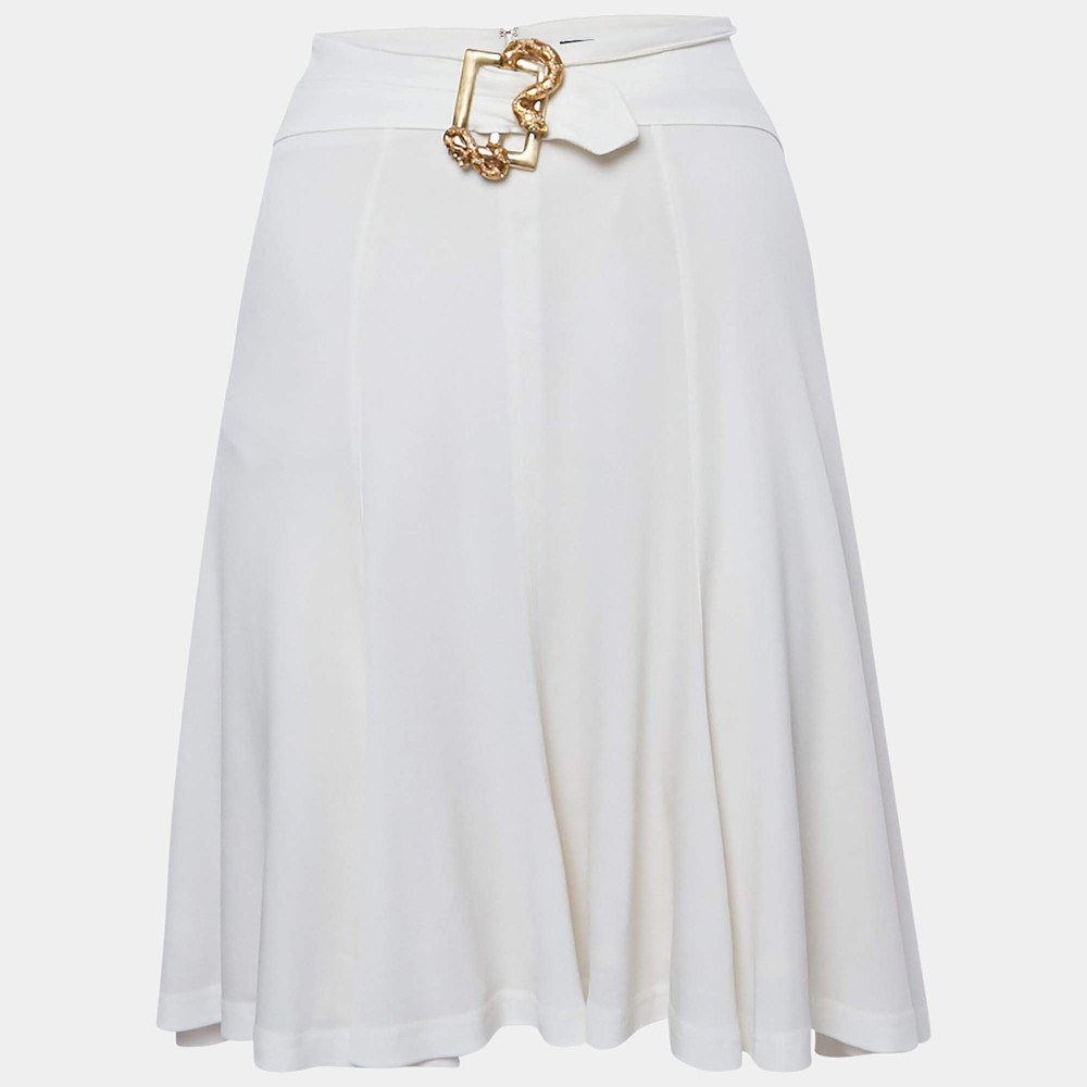 Roberto Cavalli White Jersey Embellished Waist Mini Skirt M