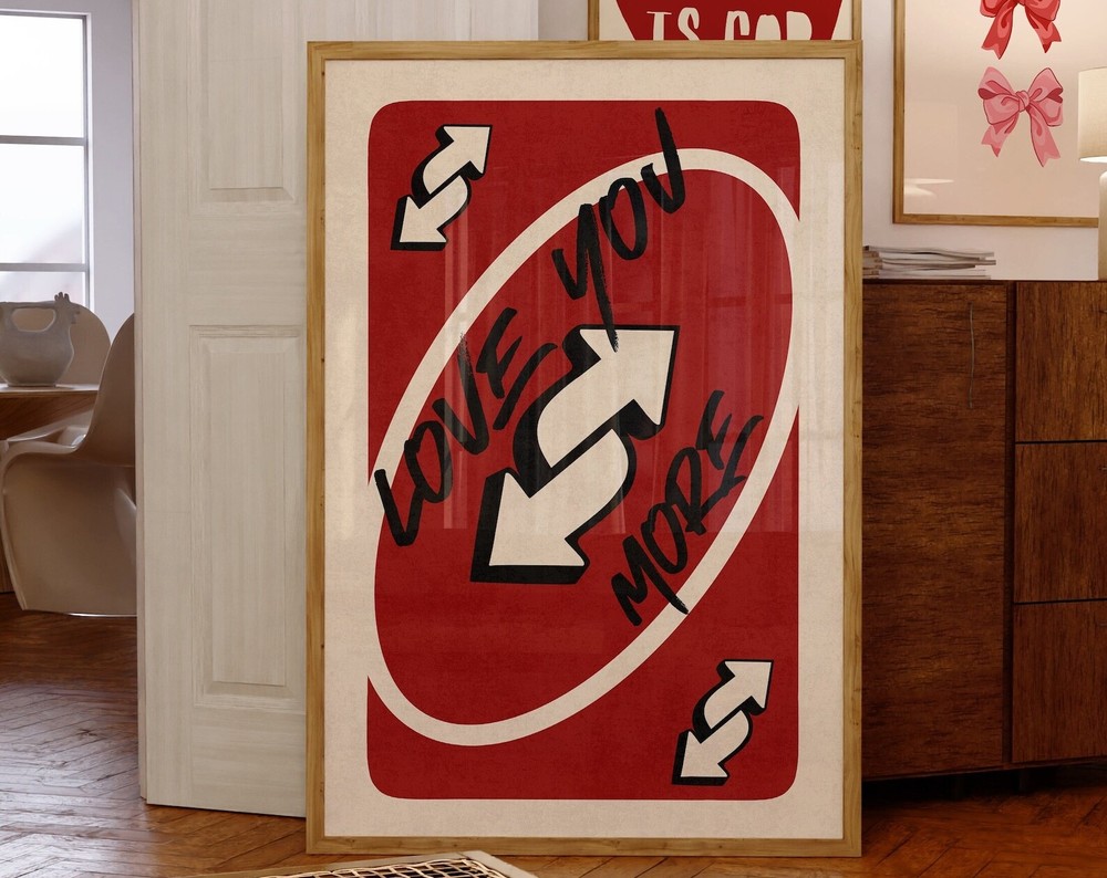 Love You More Print Red Retro Wall Art Playing Card Wall Art Valentines Day