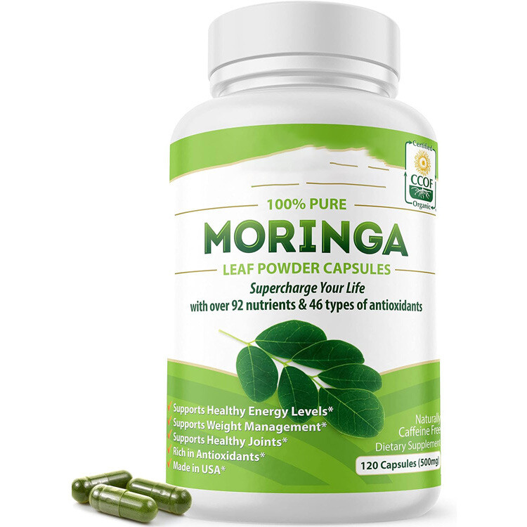 Organic Moringa Capsules 100% Pure 120 Caps for Natural Energy & Immunity Boost