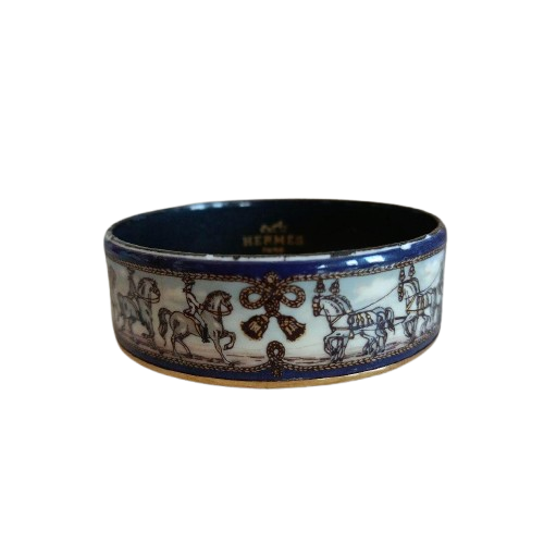 HERMES Enamel Cloisonné Bangle Bracelet Luxury Vintage French Designer Jewelry