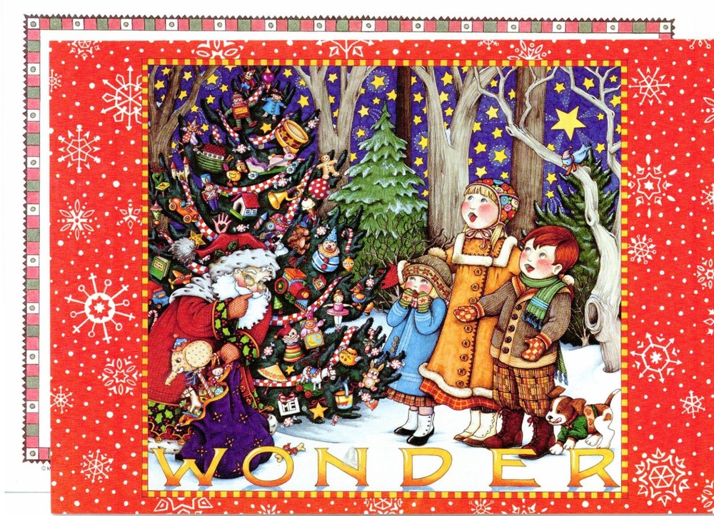 Mary Engelbreit-WONDER Santa Tree Woods Magic- Sunrise Vintage Christmas Card