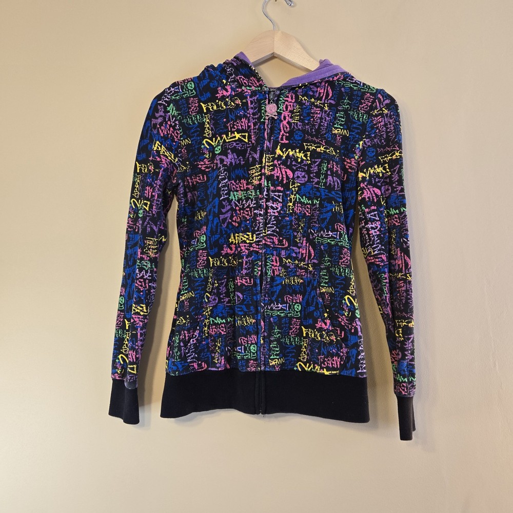 Y2K Rare Abbey Dawn Skull Multi-Color Star Zip Hoodie Large Goth Grunge