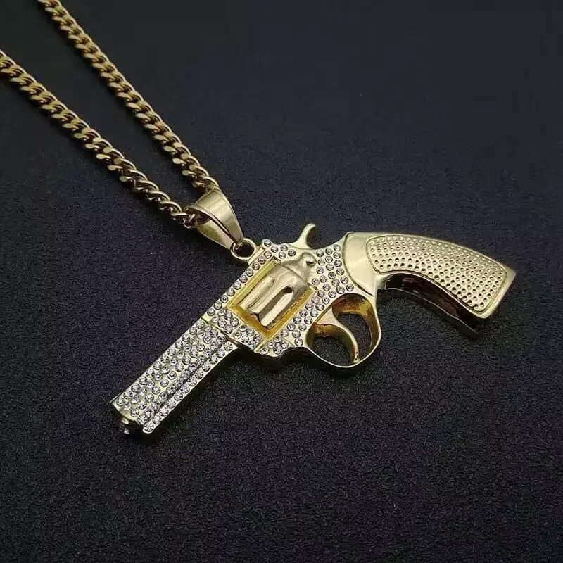 Lab Created Diamond 2Ct Round Men Gun Only Pendent 14k Yellow Gold Plated Silver
