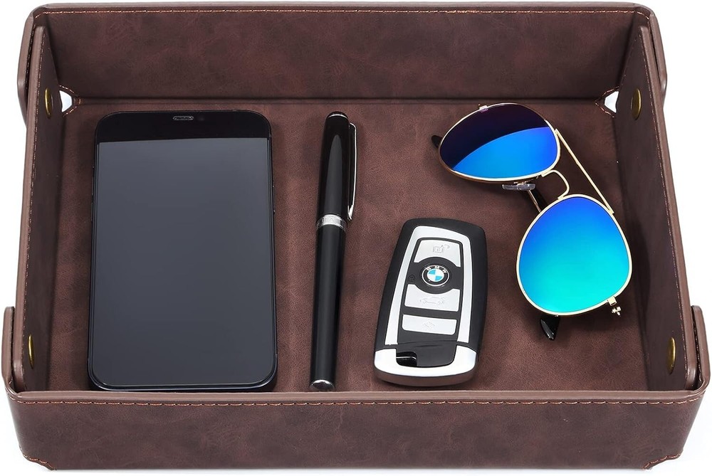 Faux Leather Valet Tray Organizer for Entryway Table & Nightstand Catch-All