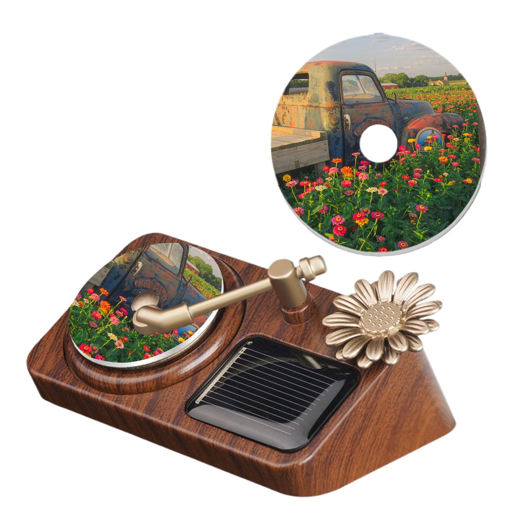 Car Air Freshener Record Player Diffuser Solar Rotating Car Fragrance 1pc/ 1 Set