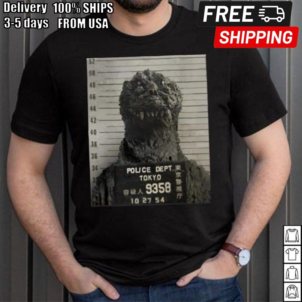 NEW Godzilla Mugshot Vintage T-Shirt S-5XL