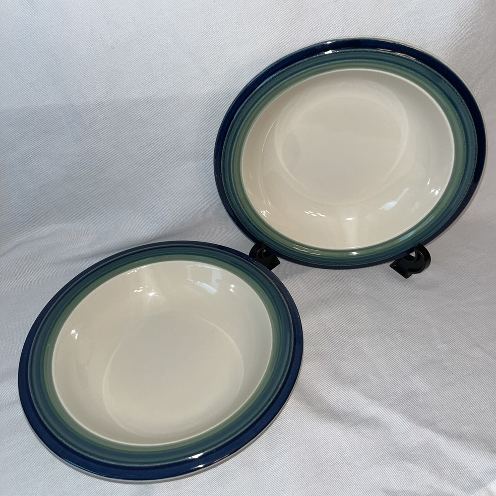 Pfaltzgraff Ocean Breeze 9-inch Cereal Soup Pasta Bowls Set of 2 Blue Green Rim