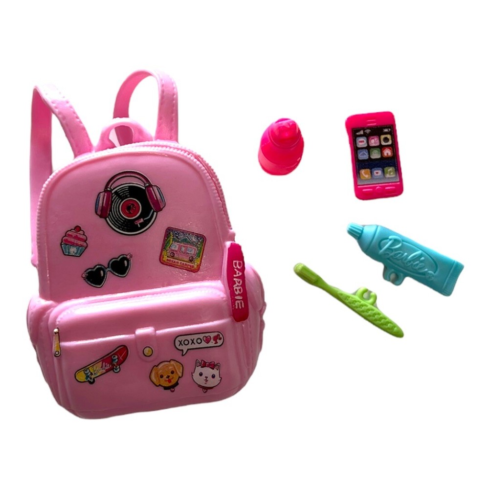 Barbie Doll Bag Accessories Pink Back Pack Mattel - With Accessories