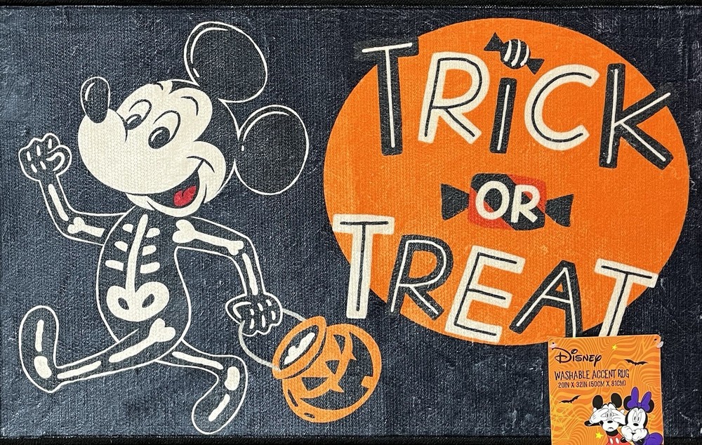 Disney Mickey Mouse Halloween Accent Rug Mat 20”x32” Trick Or Treat Skeleton NEW