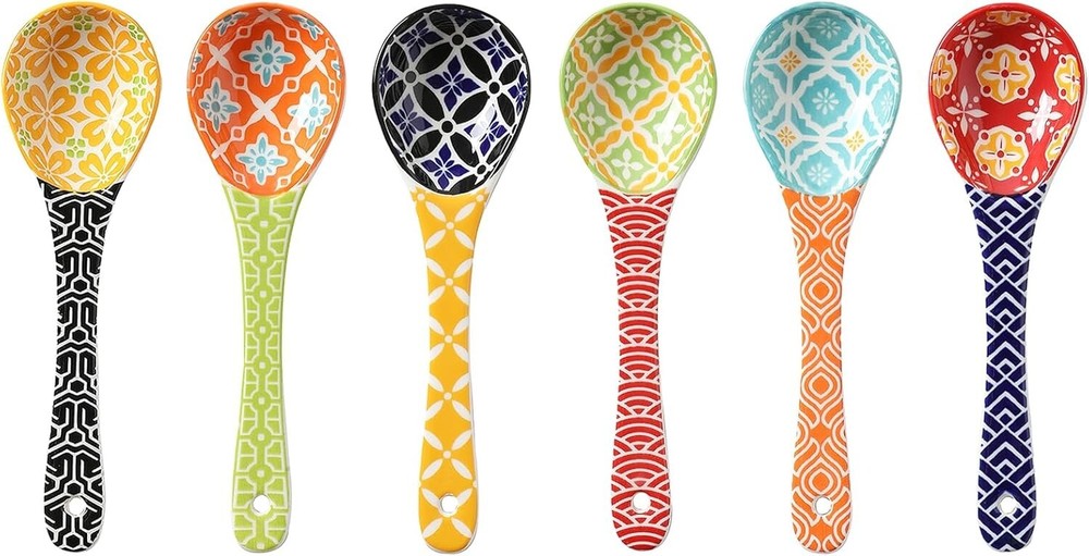 Ceramic Small Serving Spoons, Colorful Soup Spoons Set for Cereal, Soups, Stews,