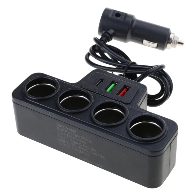 4-Port Car Power Socket Splitter 120W with 75cm Cable for Vehicles