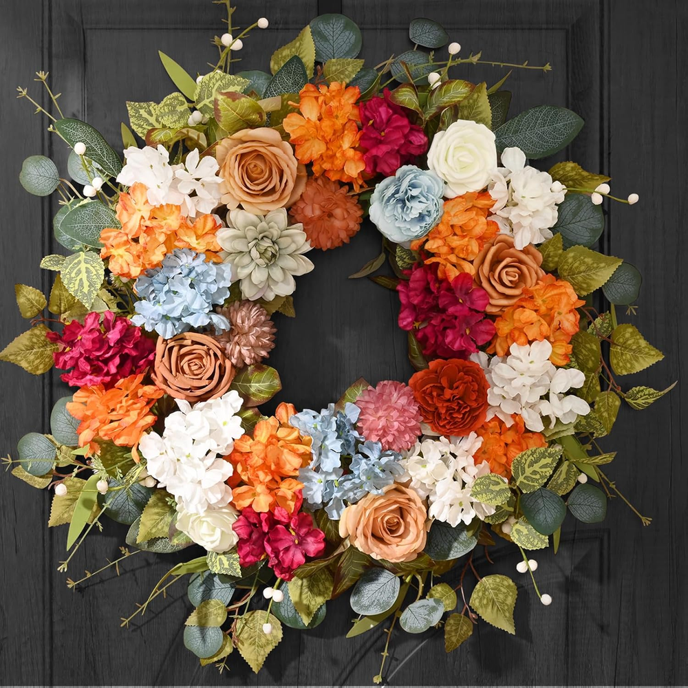 22 Inch Fall Wreath for Front Door – Indoor Outdoor Seasonal Decor