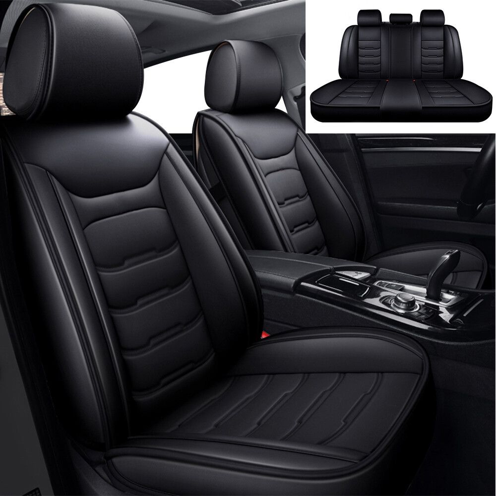 Black Waterproof Universal Leather Car Seat Covers Full Set 5 Seats Protector