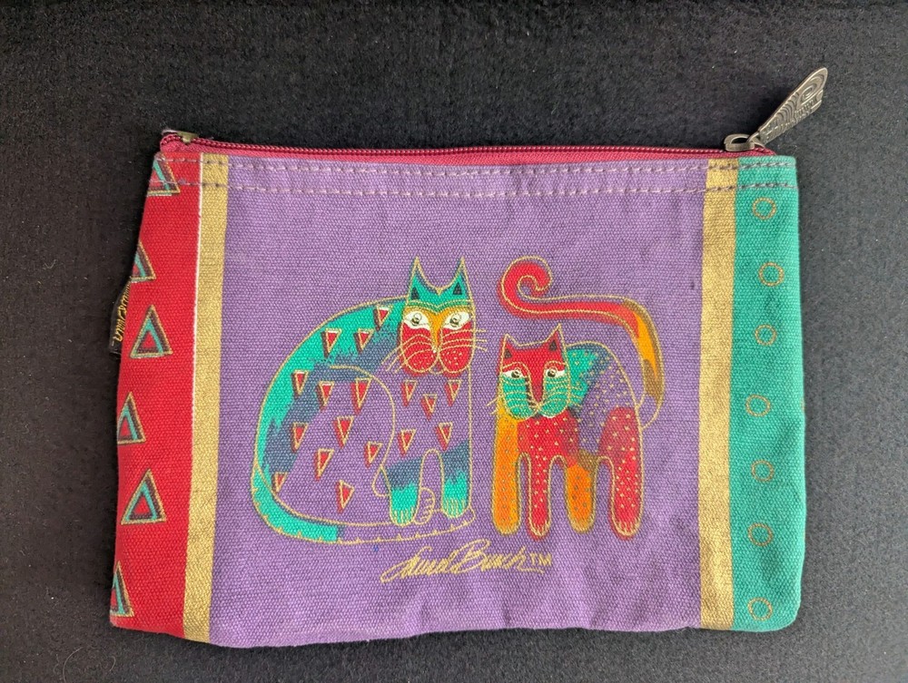 2015 Laurel Burch Makeup Bag/Case w/ Felines and Vivid Colors w/Zip Closure