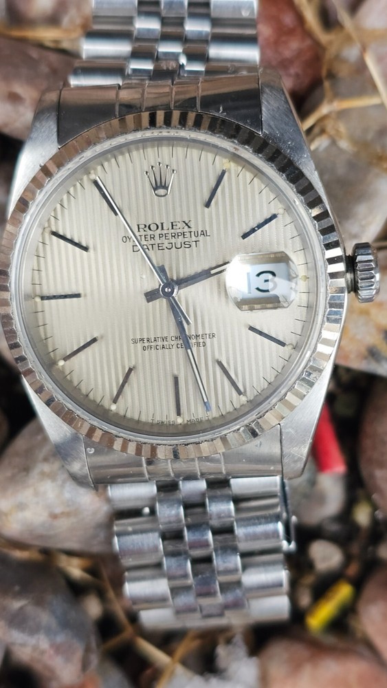 Rolex Datejust 16234 Men's Automatic Watch Tapestry Dial 1989 with Box & Papers