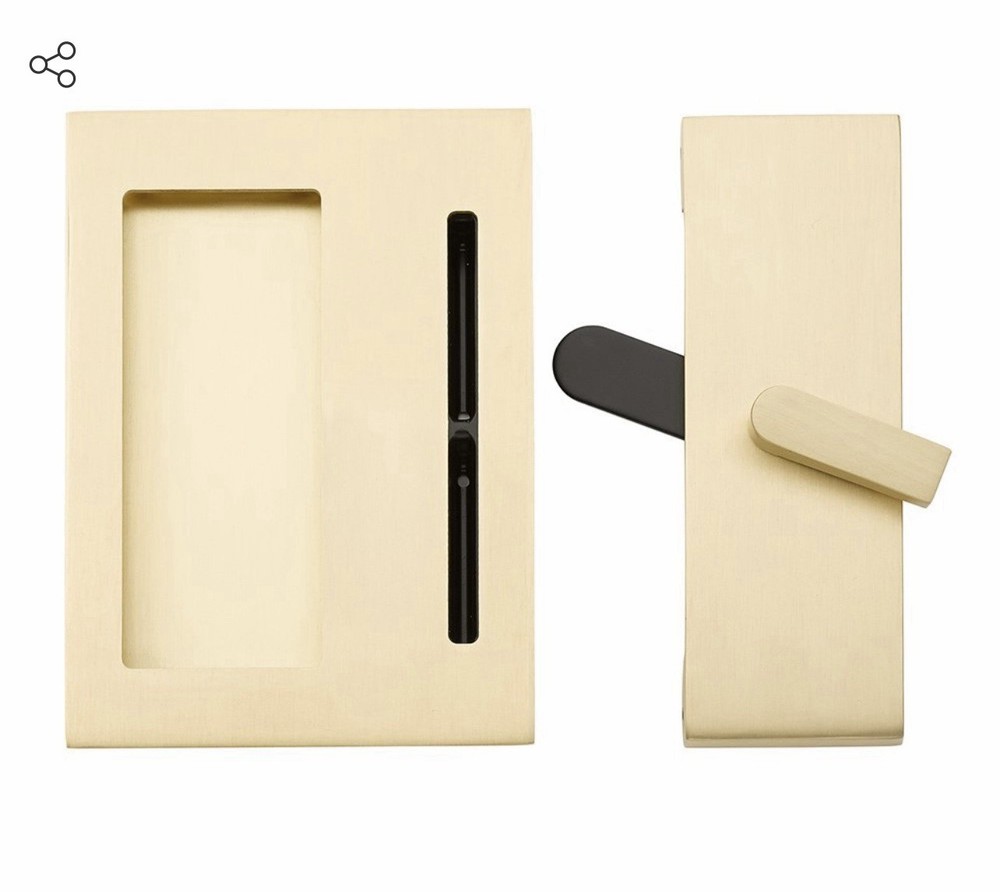 Modern Rectangular Barn Door Lock & Flush Pull with Strike Plate  