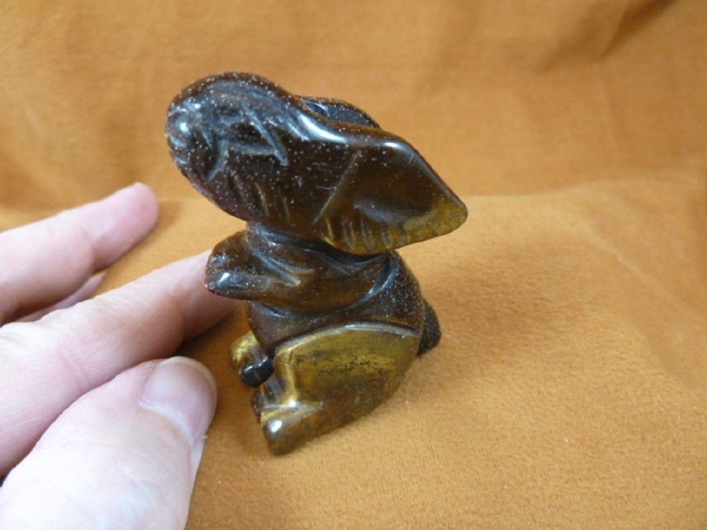 (Y-BUN-ST-719) brown Tiger's eye BUNNY RABBIT gemstone carving FIGURINE  rabbits