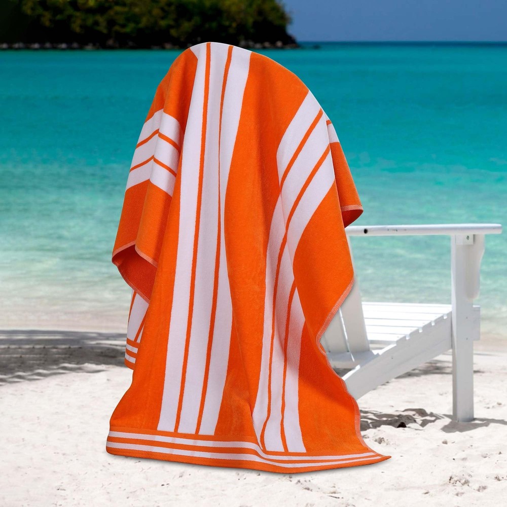 Oversized Fast-Drying Cabana Striped Beach Towel in Orange - 1 Piece