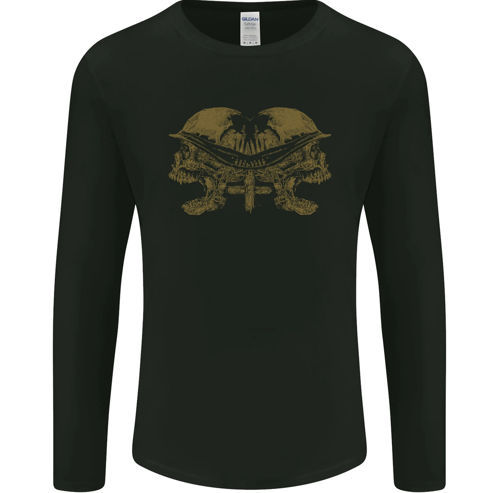 Two Army Skulls Gothic Biker Heavy Metal Rock Mens Long Sleeve T-Shirt