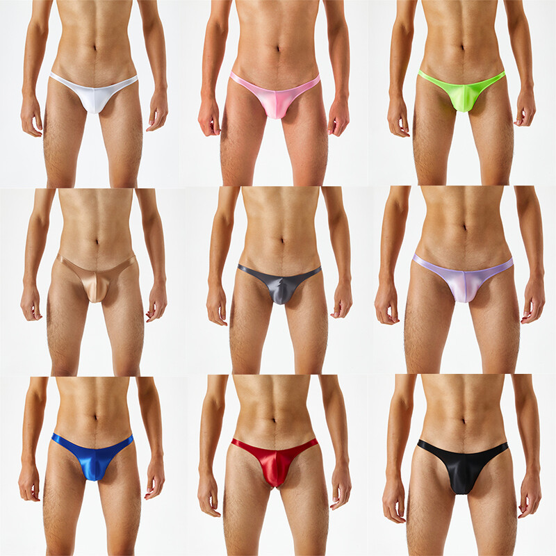 Men Glossy Bulge Pouch Thongs Homme Sexy Gay Sissy Panties Satin Jockstrap wi