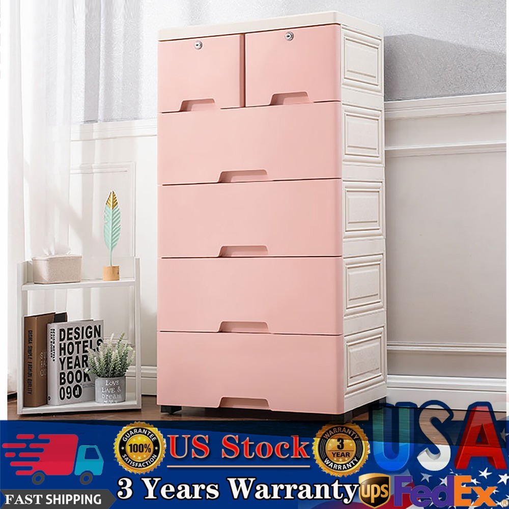 6 Closet Drawers Organizer Storage Plastic Cabinet Dresser Clothes Bedroom Pink