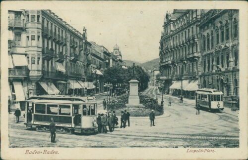 Ansichtskarte Baden-Baden Leoolds-Platz Straßenbahn 1916 (Nr.9526