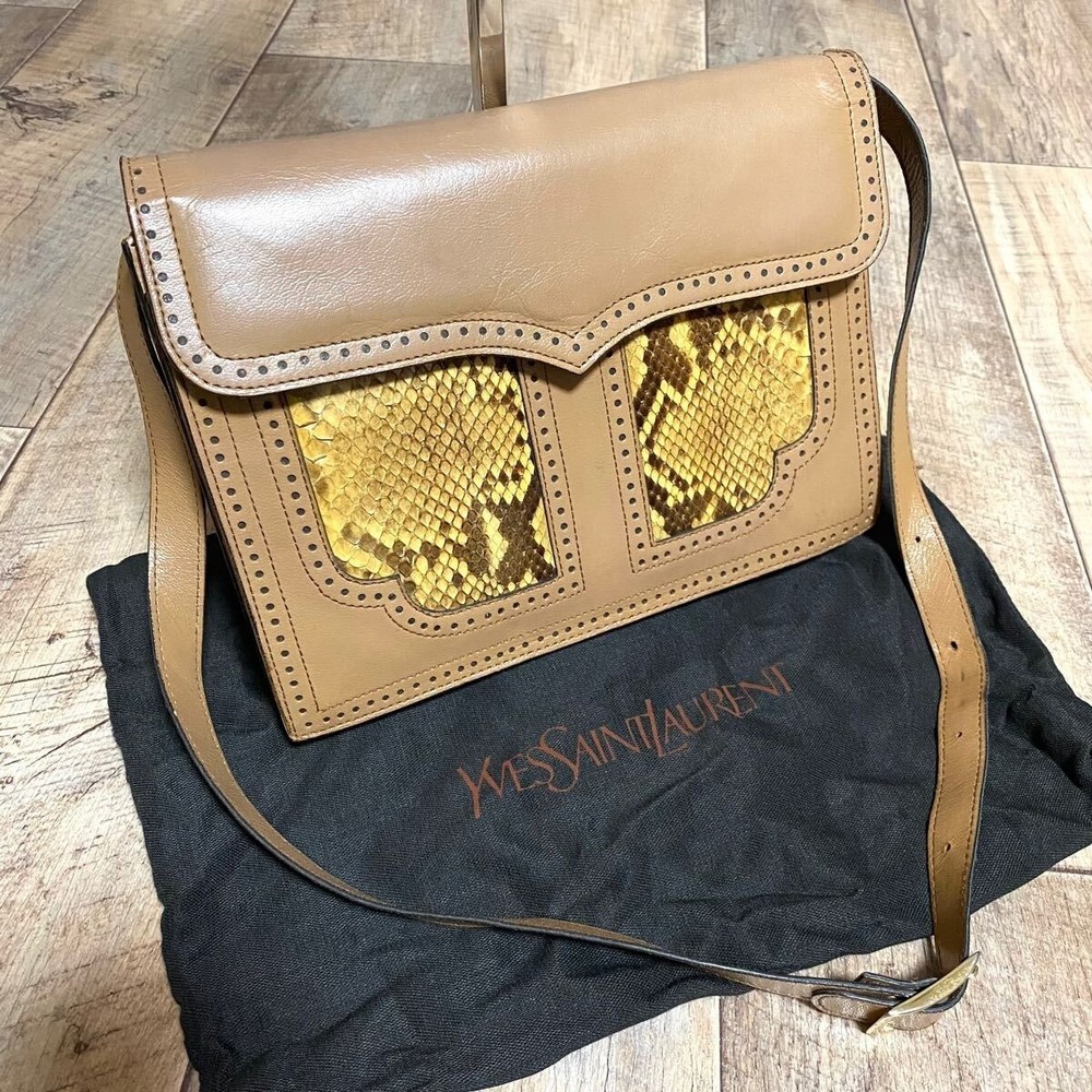 YSL embossed leather mini shoulder tote bag in beige