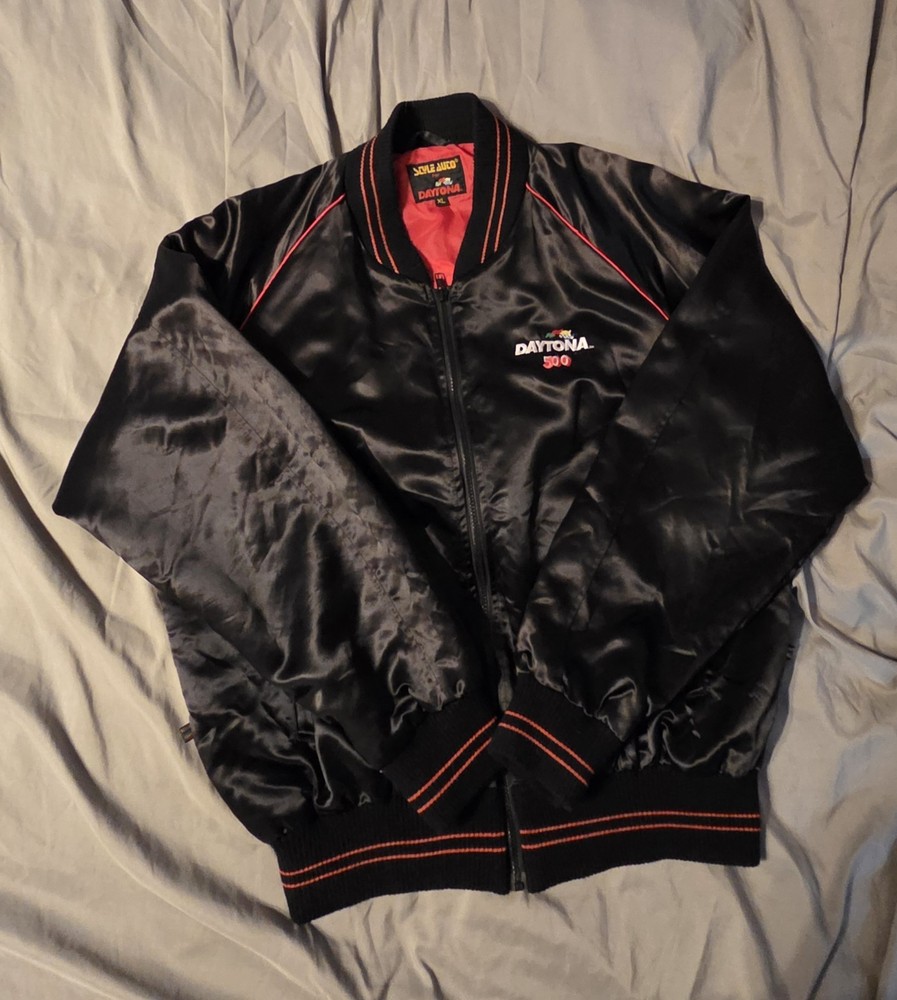 Daytona Jacket XL Black International Speedway Satin Style Auto Vintage