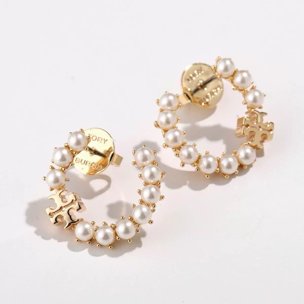 Tory Burch Pearl Double T Logo Perfect Design Lady Nice Earring