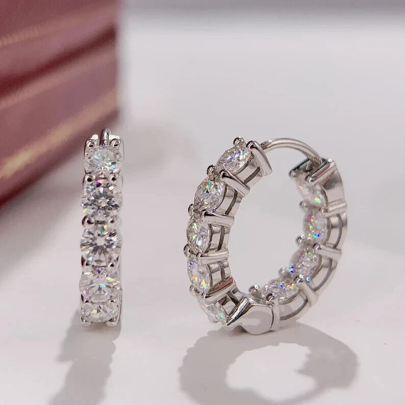 2Ct Round-Cut Certified Moissanite Hoop Earrings in 14k White Gold