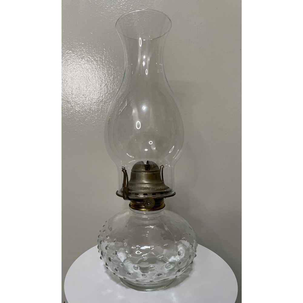 Vintage Clear Hobnail Small Tank White Flame Light Co Oil Lamp Made in USA