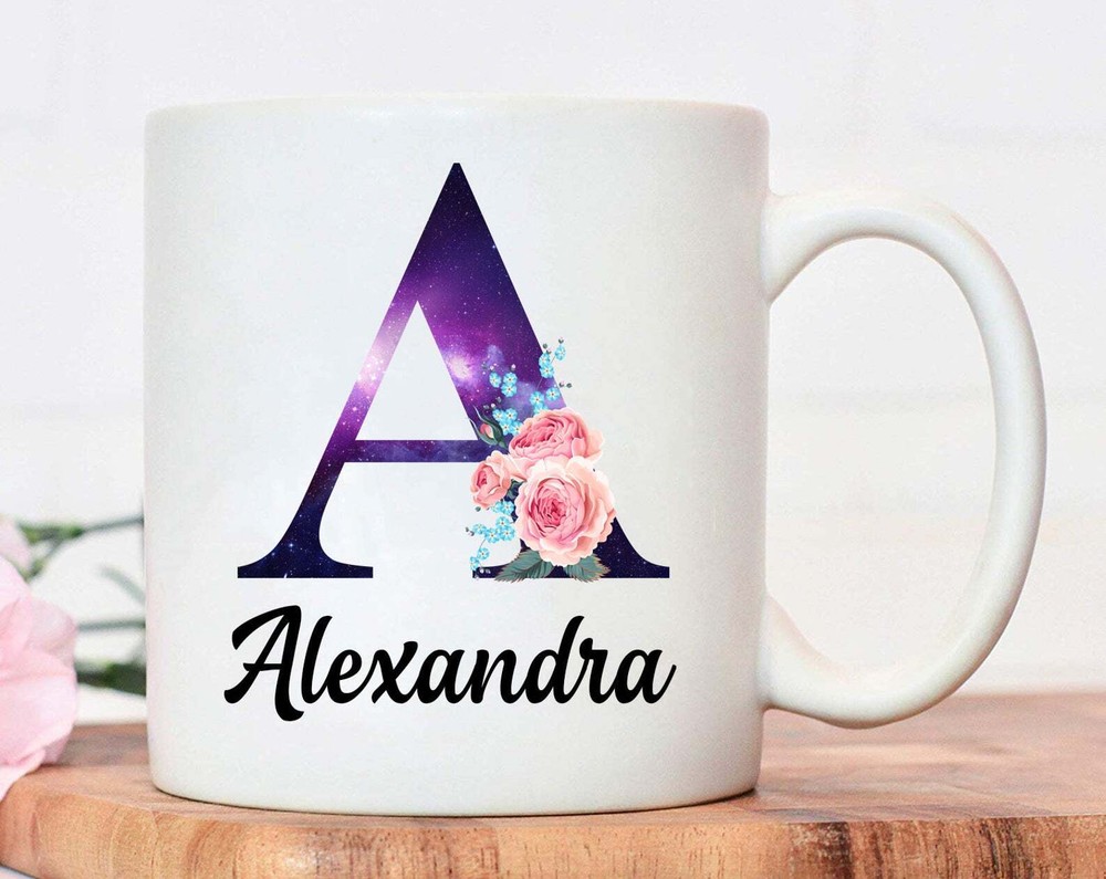 Personalised White Ceramic Mug 11oz Monogram And Name Letter And Name Initial