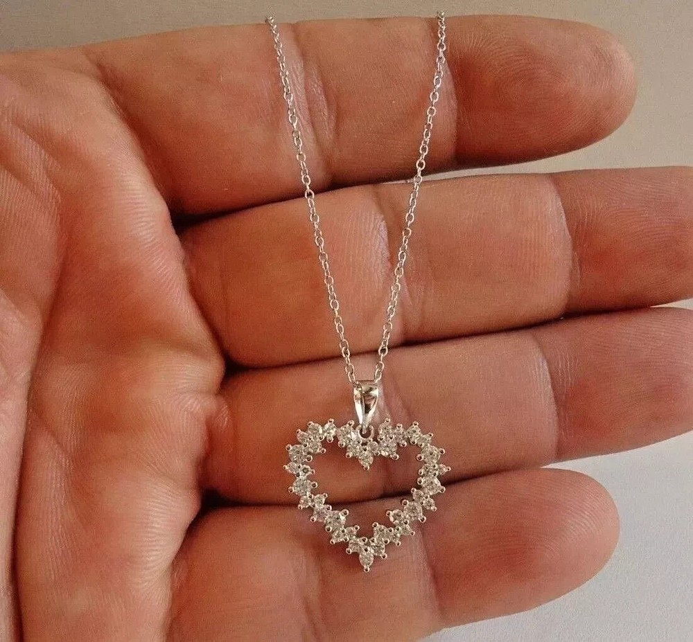 2Ct Round Cut Lab Created Diamond Heart Pendant Necklace 14K White Gold Plated