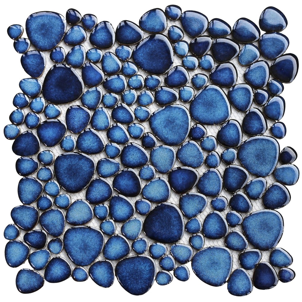 Cobalt Blue Pebble Mosaic Tile for Shower Bathroom Floor and Wall Decor