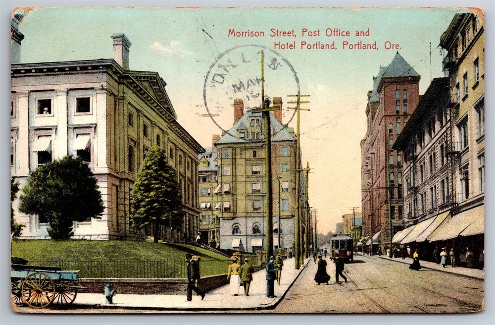 Morrison Street View Post Office Hotel Portland Stores OR C1908 Postcard R2
