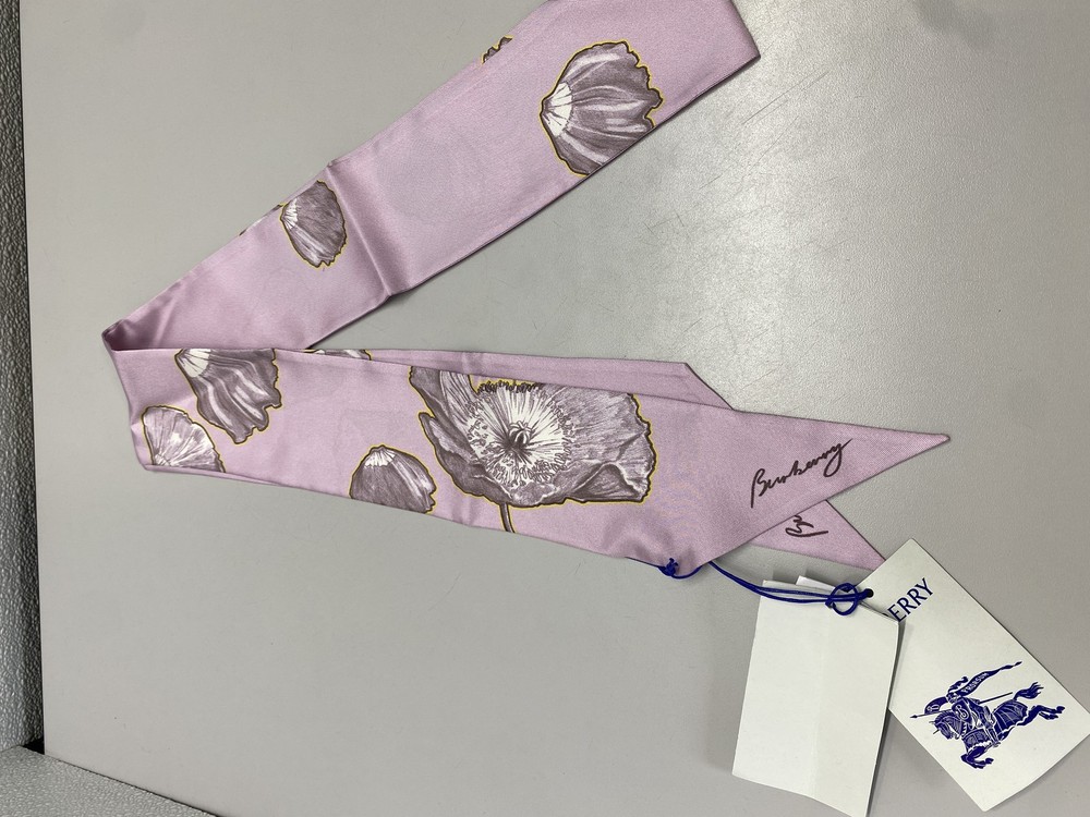 Burberry Womens Skinny Poppy Silk Scarf in Dawn Purple One Size