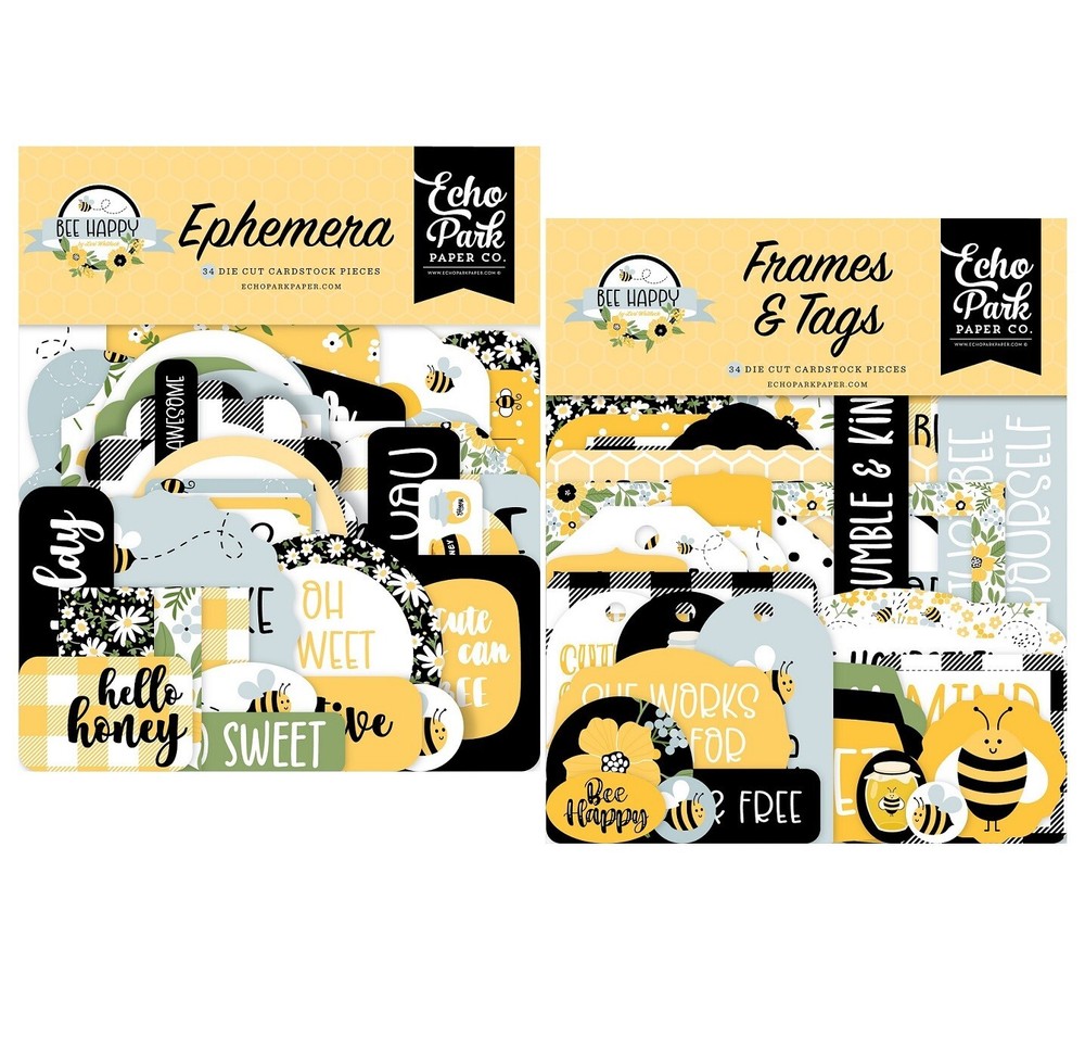 Echo Park BEE HAPPY *2 Packs* Ephemera Die Cuts + Frames & Tags 66pcs