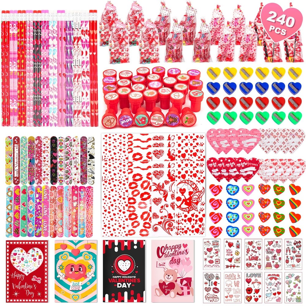 Valentine's Day Gifts for Kids, 240Pcs Classroom Exchange Stationery Set with...