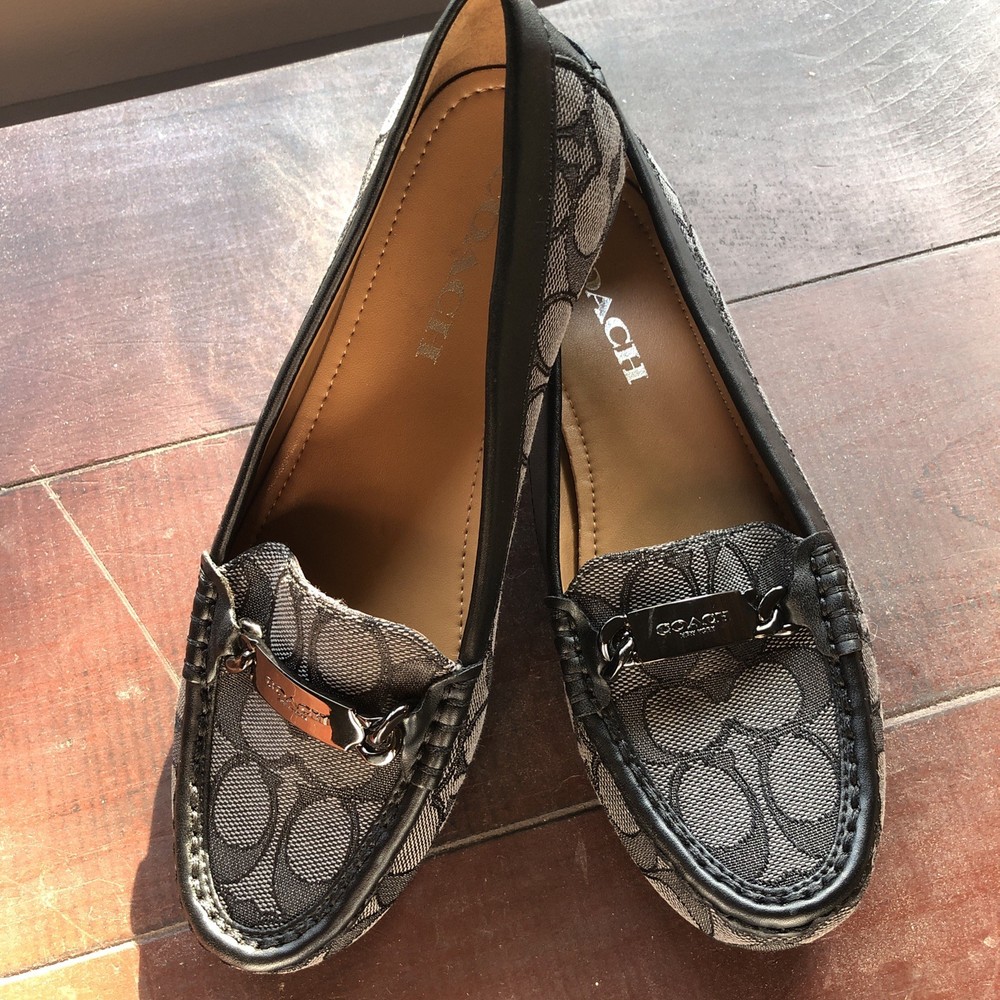 COACH Signature Jacquard Leather Loafers Flats Black Size 6B
