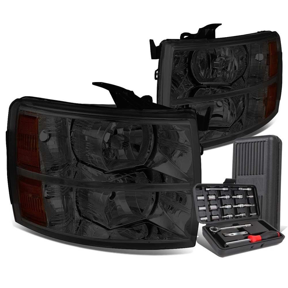 2007-2014 Chevy Silverado Smoked Amber Signal Headlights with Tool Kit  