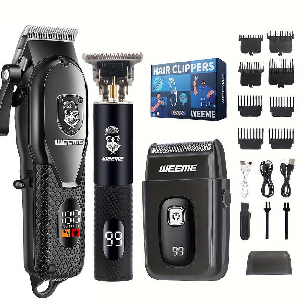 Professional Hair Clippers and Trimmer Set for Men Cordless Barbers Haircut Kit