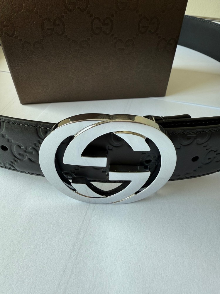 Gucci GG Buckle Black Leather Belt for Men Size 95 cm 32-34 Waist